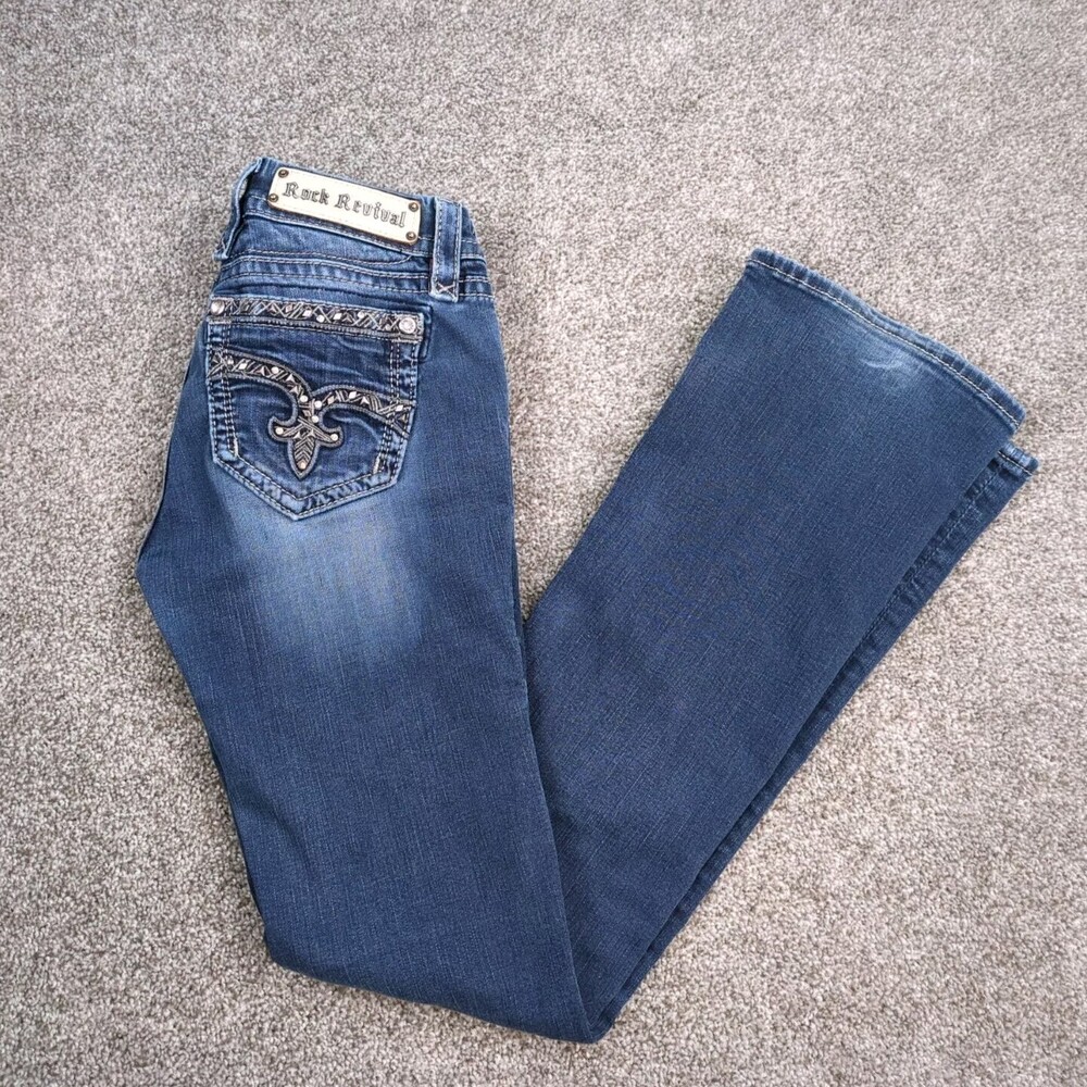 Rock Revival Jeans Womens 27 Blue Denim Boot JAZLYN Sparkle Embellished Bling